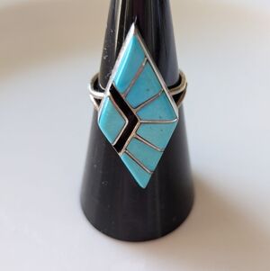 Vintage Zuni Turquoise Inlay Louis Montoya Ring Size 6 1/4